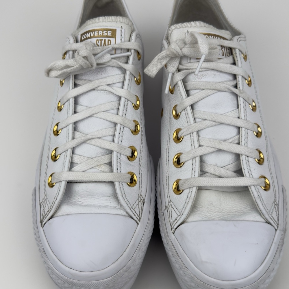 Converse Chuck Taylor All Star Lift Ox Womens 8.5 White Leather Gold Platform - Picture 5 of 13